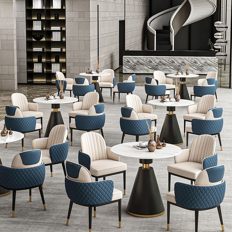 Metal Traditional Luxury Round Table Sintered Stone Top Indoor Table with Pedestal Base