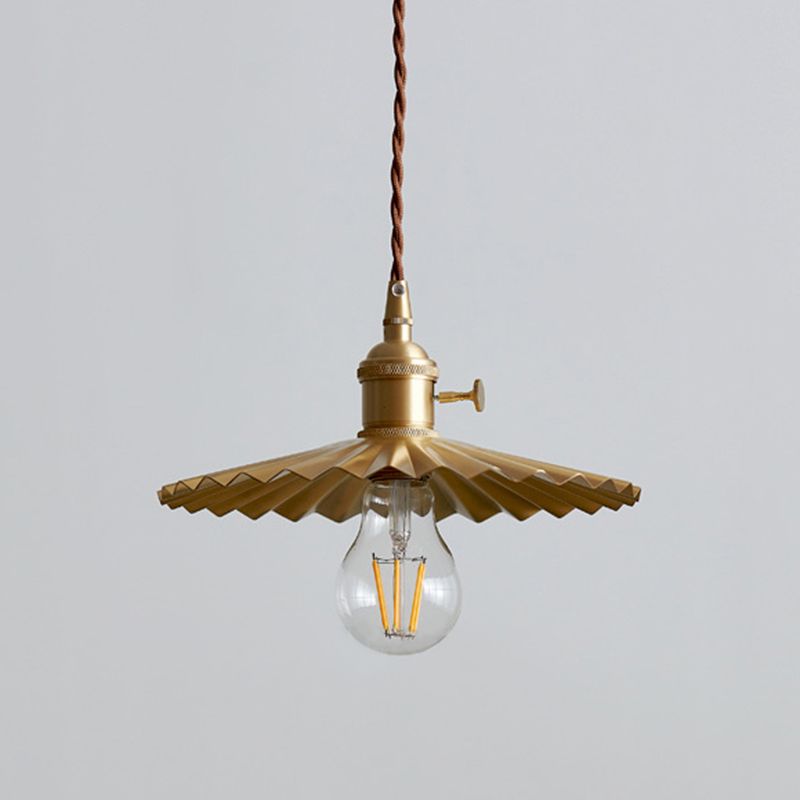 Vintage Umbrella Pendant Light Fixture 1-Light Metal Ceiling Suspension Lamp in Gold