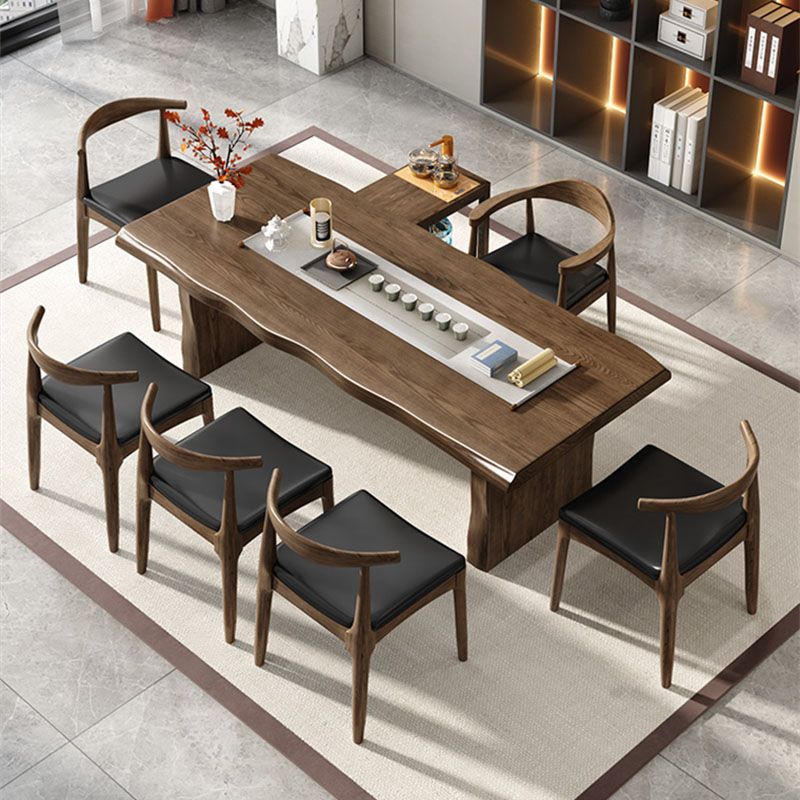 Modern Double Pedestal Dining Table Solid Wood Dining Room Kitchen Table in Brown