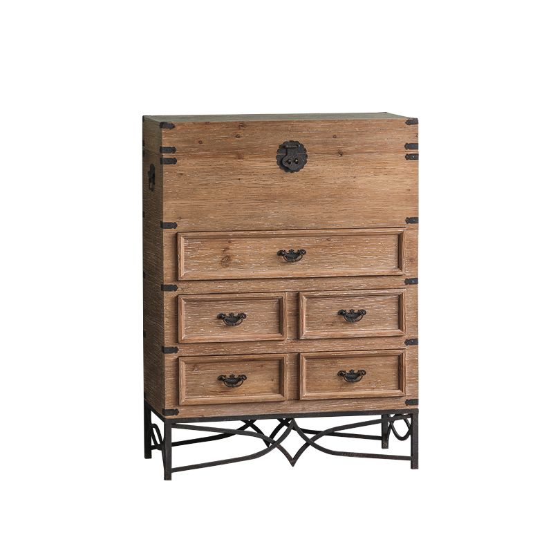 Mid-century Modern Wooden Rectangle Iron Legs Accent Cabinet with Drawer