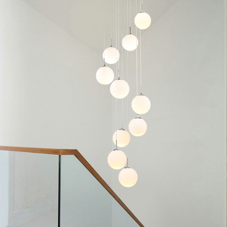 Spiral Stairs 10 Blub Pendant Light Fixture Clear Glass Sphere Nordic Style Multiple Hanging Light