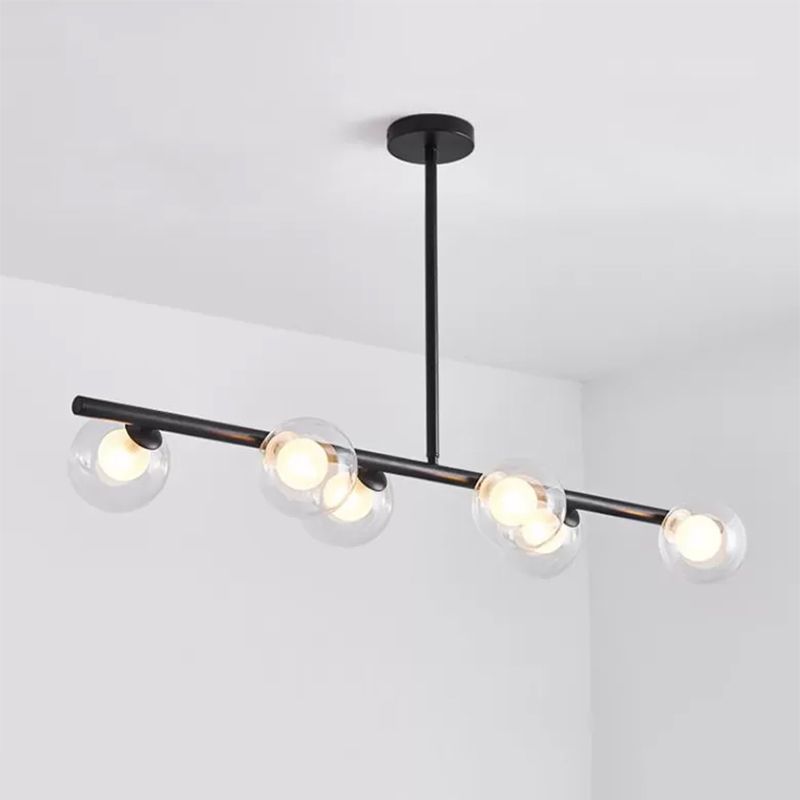 Clear Glass Ball Island Light over Dining Table 6 Light Modern Metallic Hanging Chandelier in Black/Gold