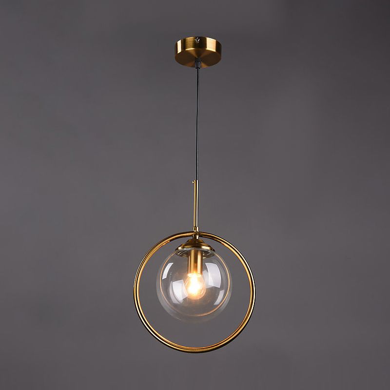 Luz de colgante de oro de vidrio en lámpara colgante de globo de hierro electroplacado de estilo artístico moderno