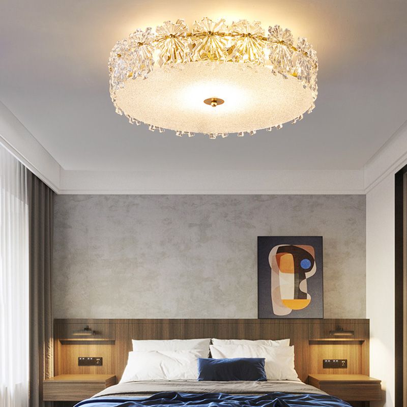 Contemporary Transparent Crystal Semi Flush Mount Ceiling Lighting Fixture for Dining Room