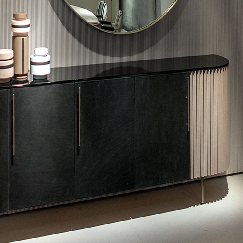 Metal and Solid Wood Cabinet Black Bar Pulls Straight Legs Accent Cabinet