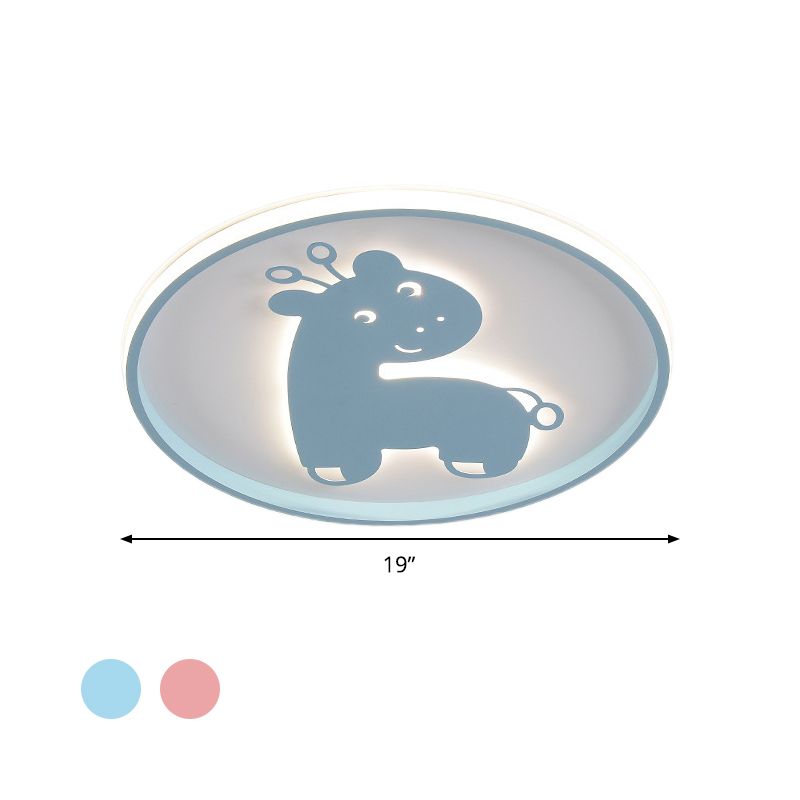 Acrylic Fish/Giraffe Ceiling Flush Light Cartoon Pink/Blue Integrated LED Flushmount Lamp for Nursery