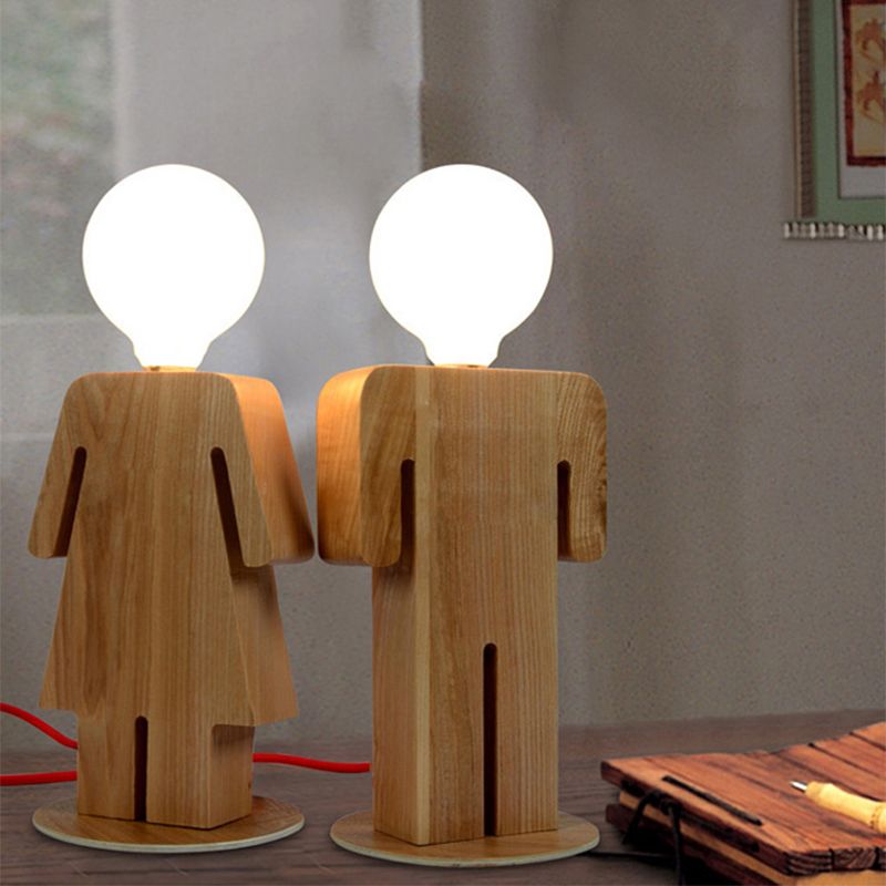 People Study Room Desk Light Wood 1 Head Modern Plug In Desk Lamp in Beige