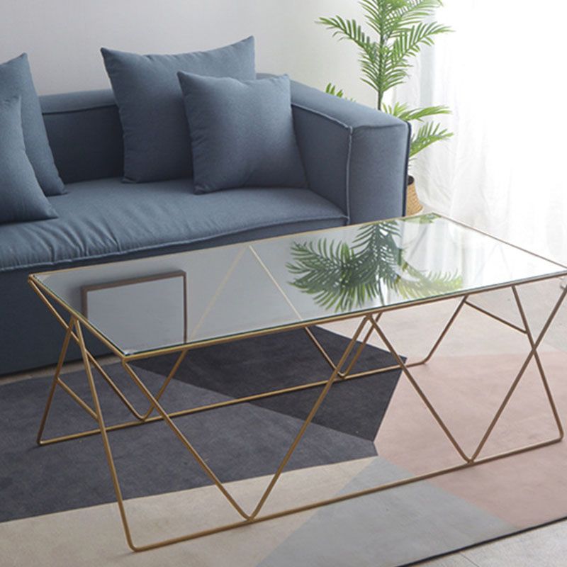 Frame Glass Top Coffee Table Modern Simple Clear Rectangular Cocktail Table