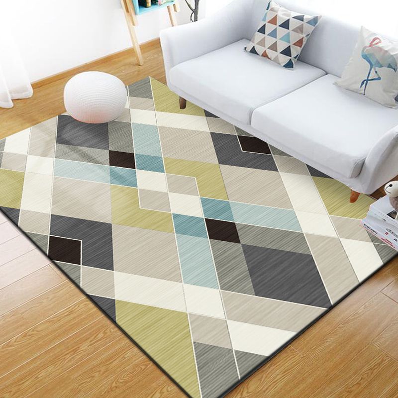 Skandinavischer geometrischer Teppich, mehrfarbiger Polyster-Innenteppich, rutschfeste Rückseite, haustierfreundlicher Teppich zur Dekoration