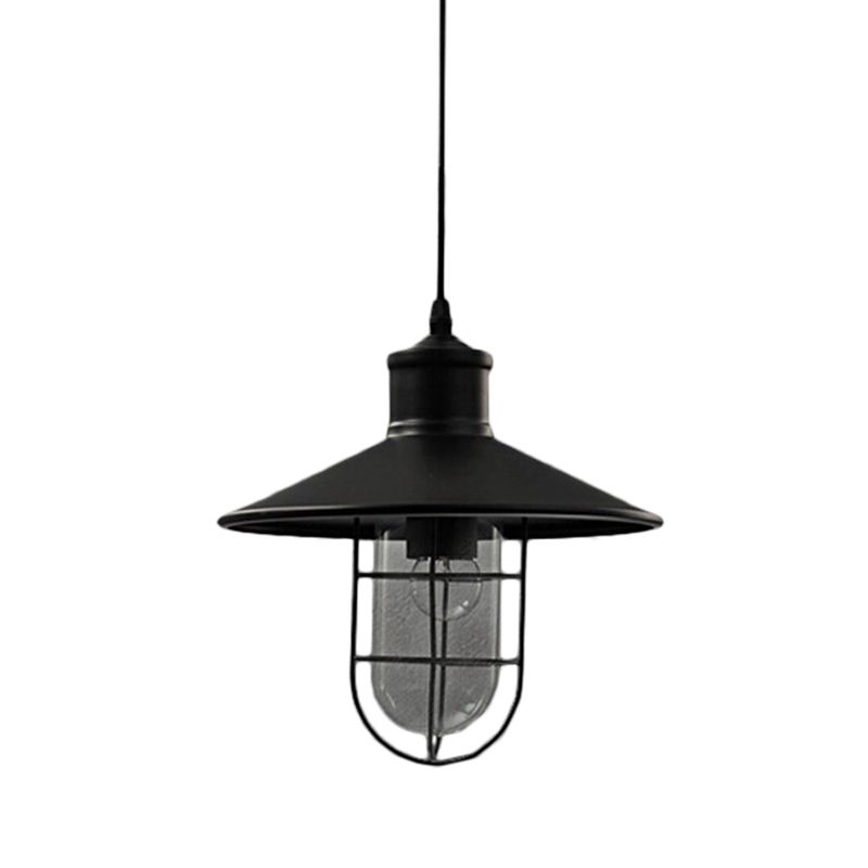 Saucer Dining Room Pendulum Light Rustic Iron 1 Bulb 10.5"/14" Wide Black Pendant Lamp with Extra 2-Shade Guard