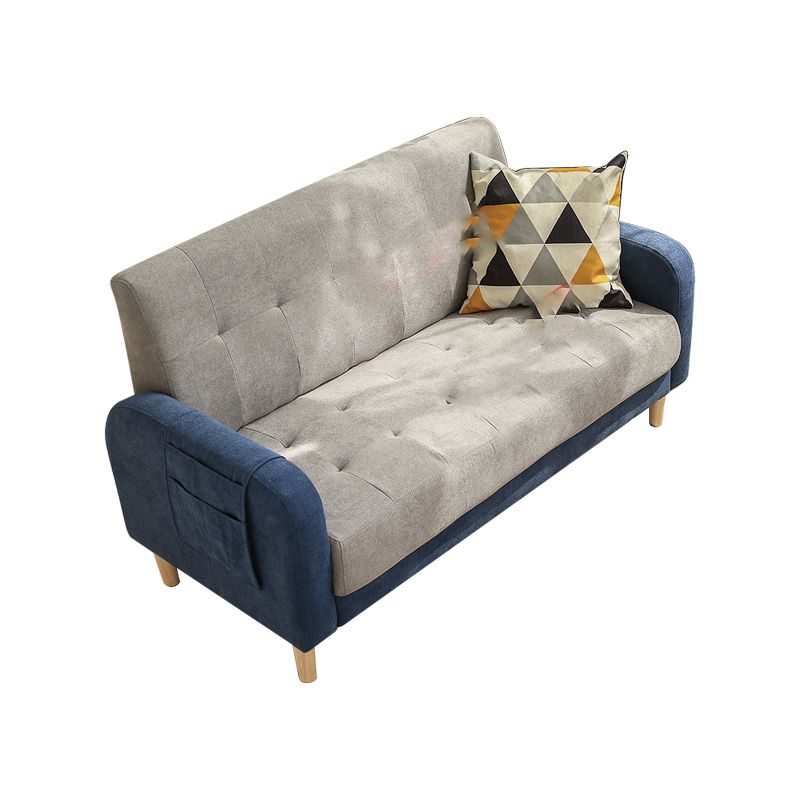 Tufted Fabric Sofa with Four Wooden Legs Square Tufted Sofa for Bonus Room