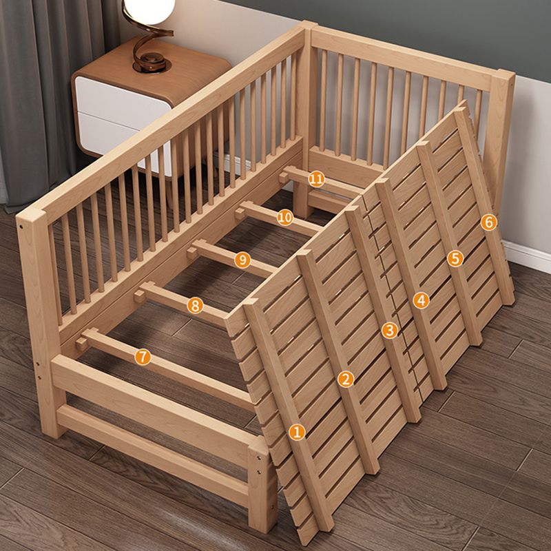Natural Farmhouse Nursery Crib in Solid Wood with Guardrail Crib