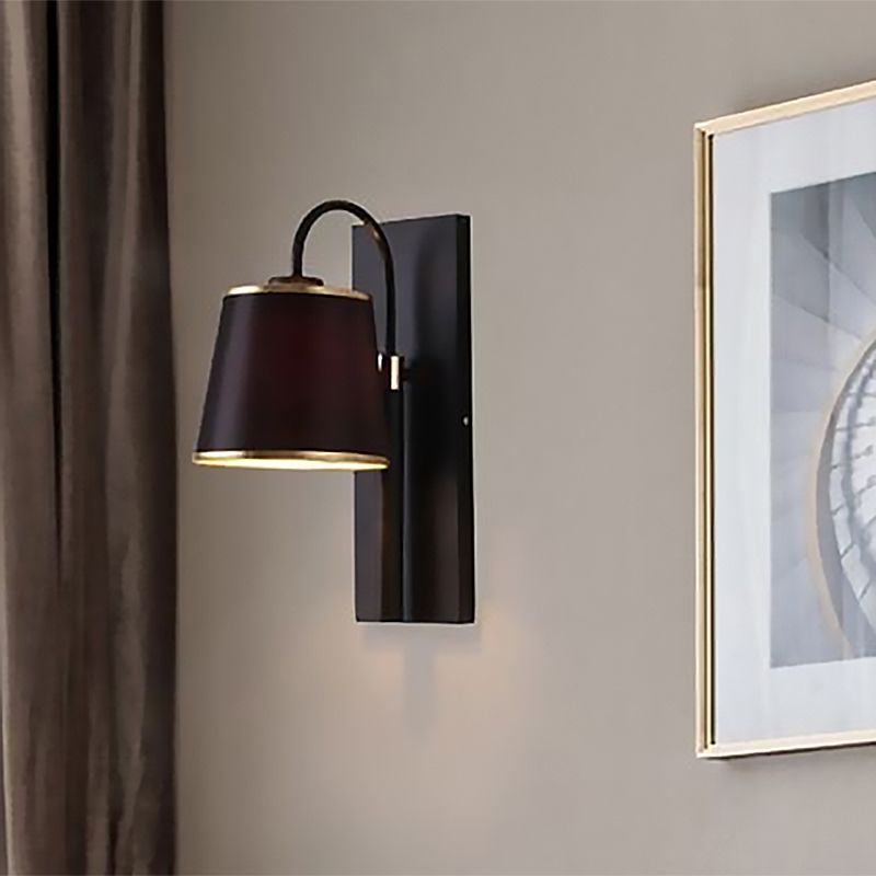 Tapered Bedroom Wall Sconce Black Fabric 1 Light Vintage Stylish Wall Mount Lighting with Gooseneck Arm
