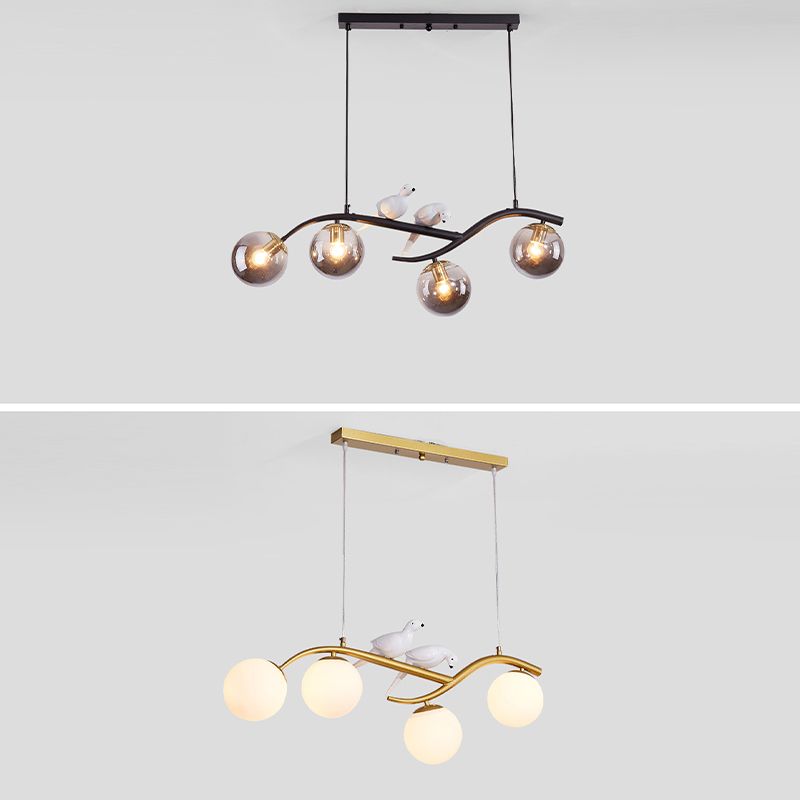 4-Lights Island Light Modern Style Island Hanging Light with Glass Shade for Living Room