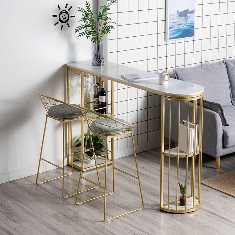 Glam Metal Barstool Fabric Cushion Velvet Stool in Matte Finish for Indoor