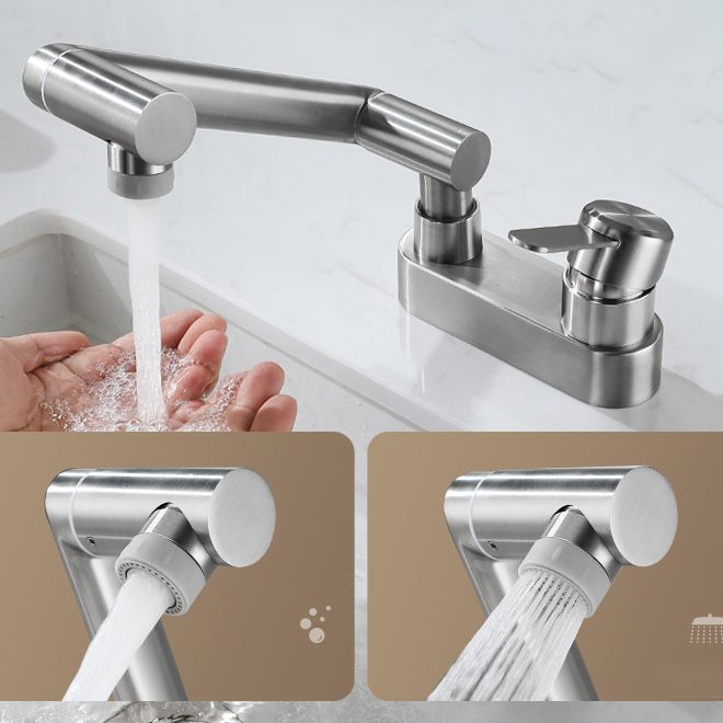 2 Holes Sink Faucet Swivel Stainless Steel Single Lever Handle Centerset Faucet