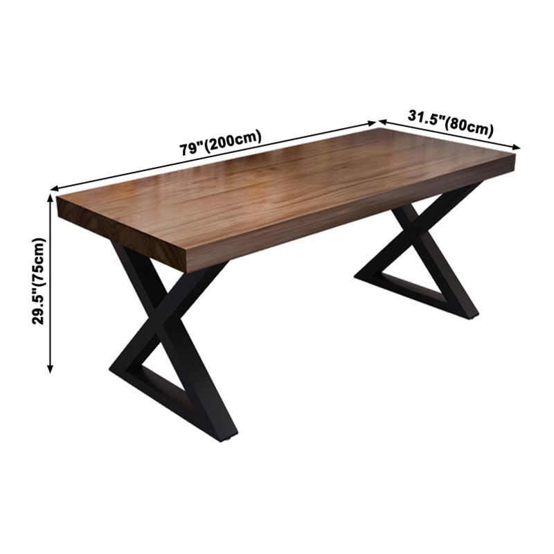 Tavolo da pranzo in legno massiccio in stile industriale Tavolo rettangolo marrone con base di metallo per sala da pranzo