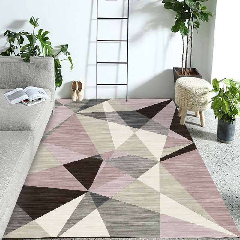 Pastel Colorblock Geometric Rug Multi-Color Nordic Carpet Polypropylene Pet Friendly Anti-Slip Backing Stain Resistant Rug for Room