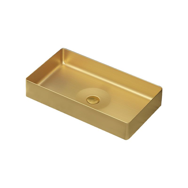 Modern Bathroom Sink with Pop-Up Drain Rectangular Metal Vessel Bathroom Sink