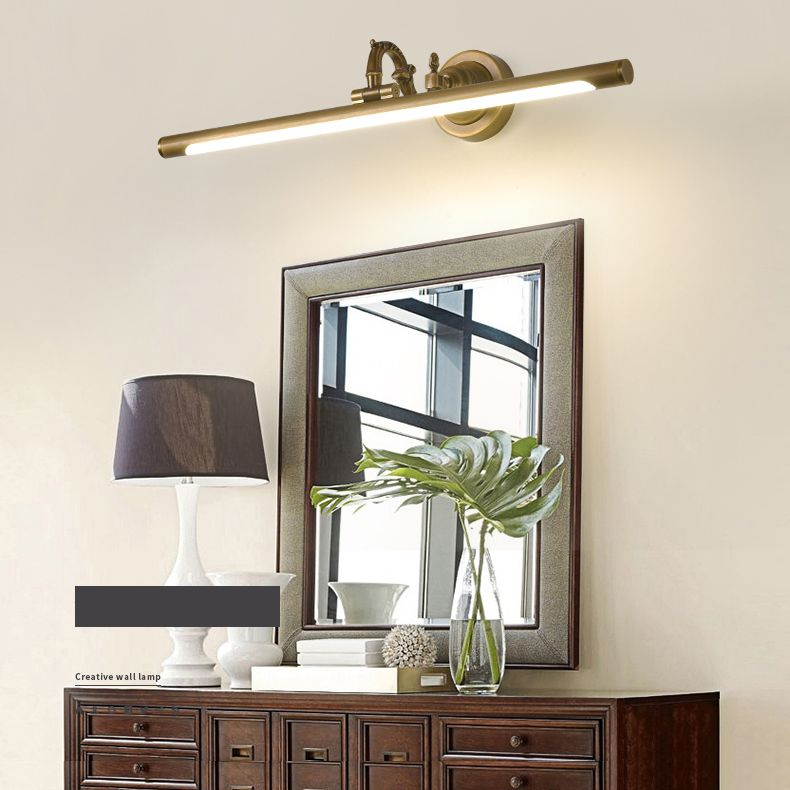 Linear Vanity Light Fixture Retro Style Copper Single Vanity Light