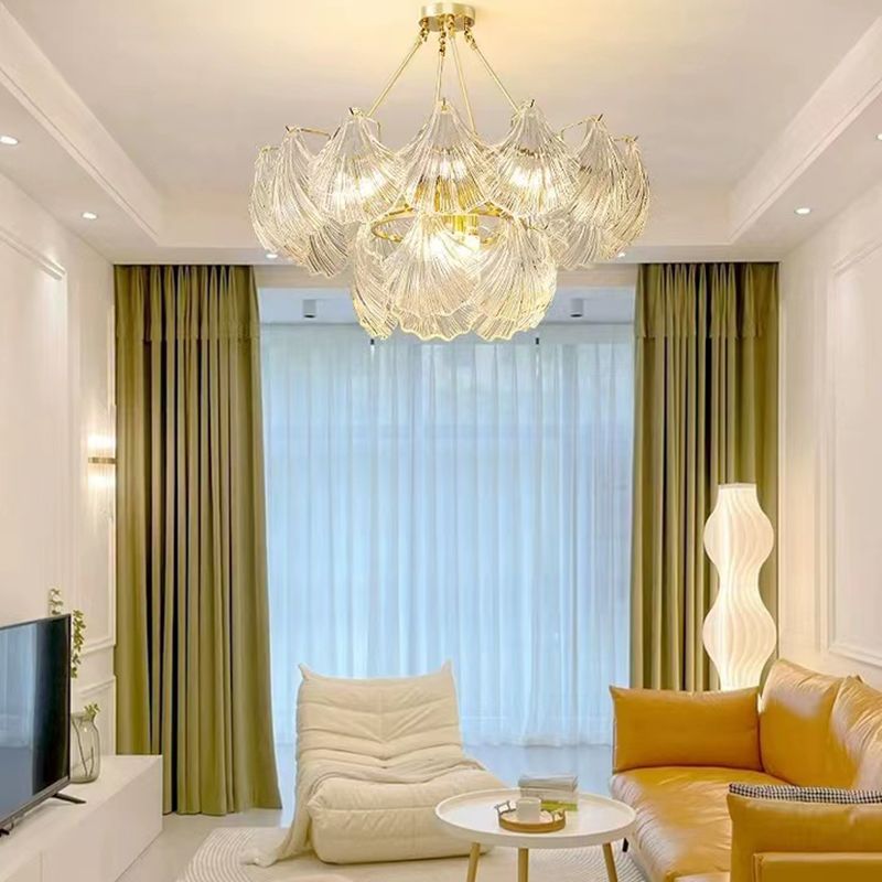 Modern Metal Ceiling Light Geometric Shape Hanging Lamp with Shell Shade for Living Room