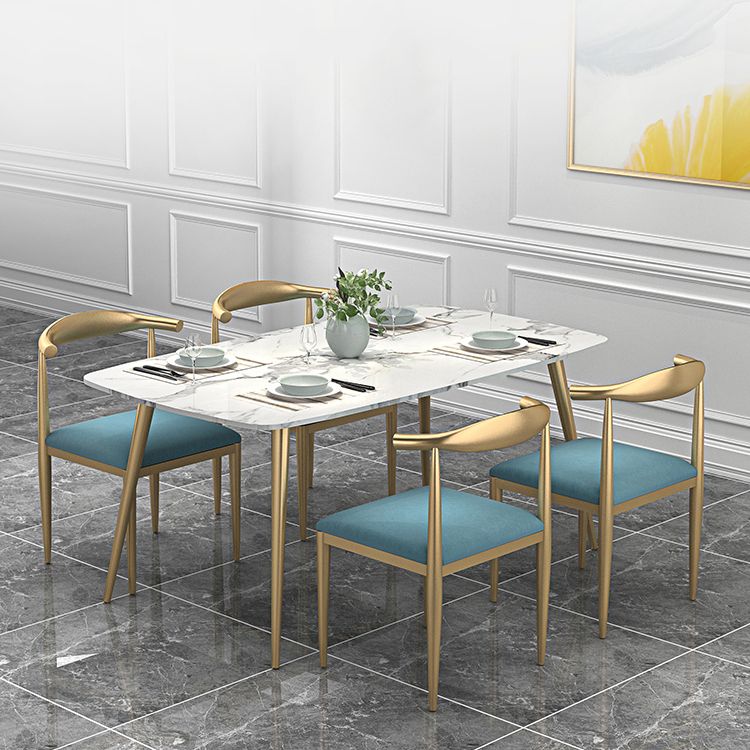 Sintered Stone Scandinavian Dining Room Set with Rectangle Table and Metal Base Dining Set