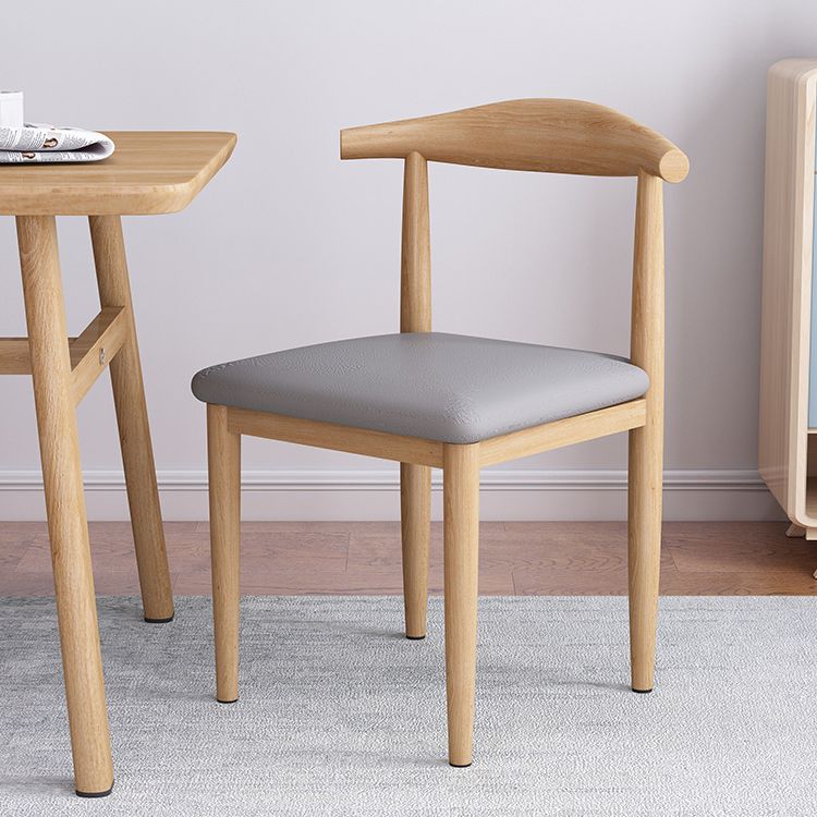 Modern Style Kitchen Leather Dining Chair Ladder Back Side Chair of 16" Wide with Metallic Base