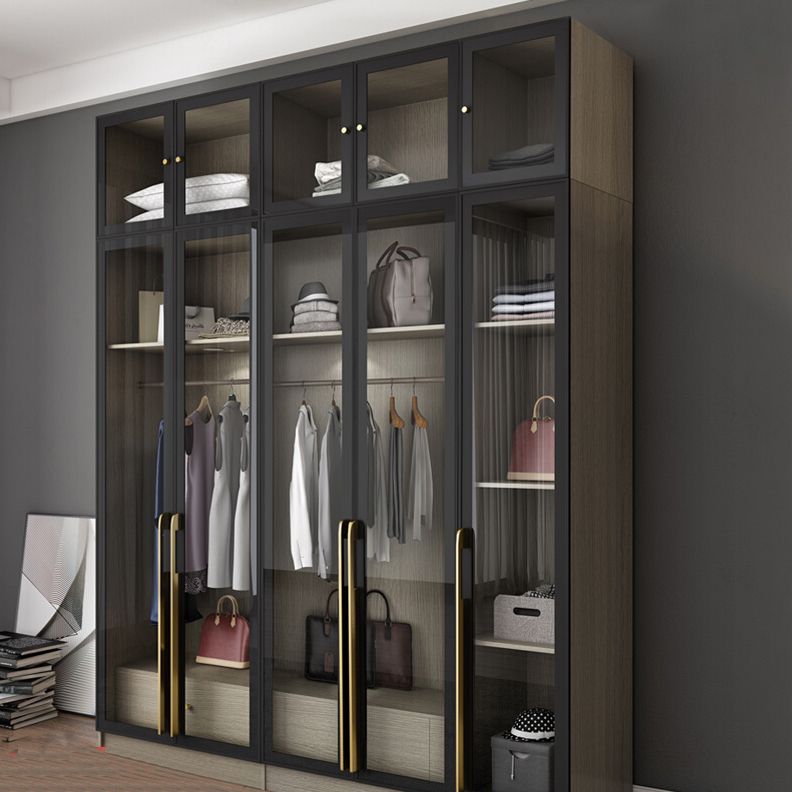 Contemporary Style Wardrobe Gray Colour Glass Wardrobe Closet