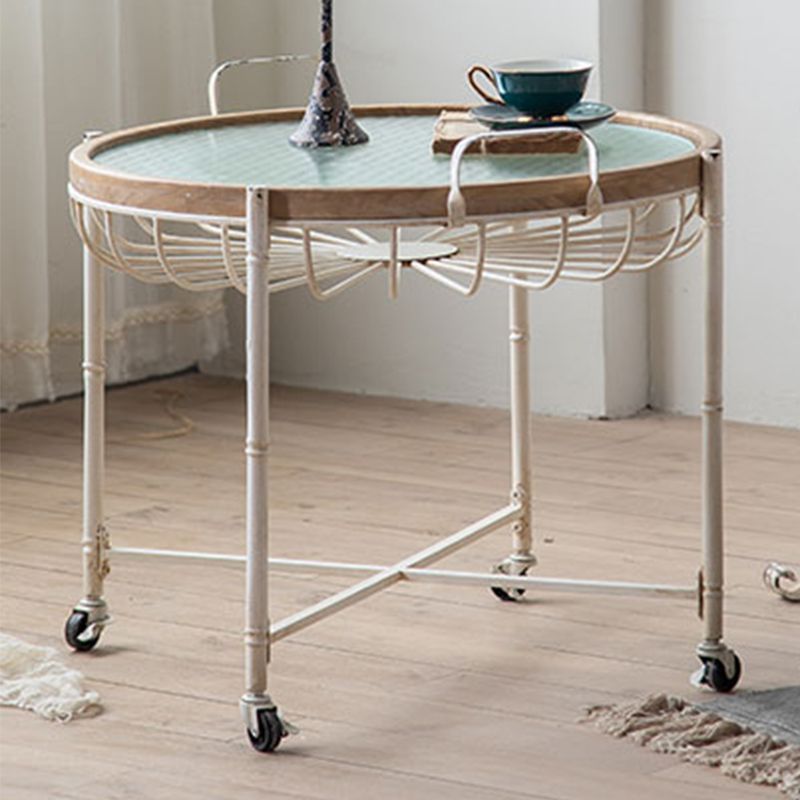 Metal Cross Legs End Table White Glass Top Accent Side Table