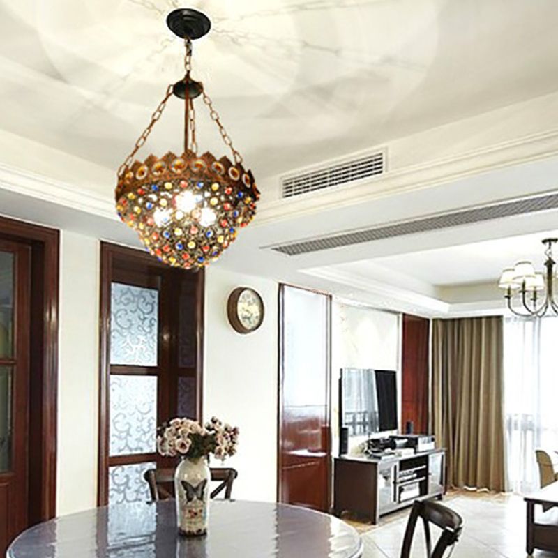 Tazón de lámpara de techo de cobre de 10 "/13" de ancho 3 bulbos Art Deco Down Lighting Colgante para comedor