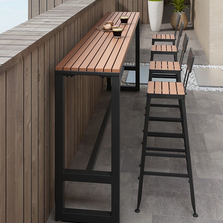 Outdoor Metal and Wood Counter Stool Black Industrial Footrest Dining Stool