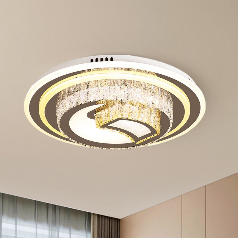 Rounded Bedroom Flushmount Minimalist Beveled Glass Crystal LED Nickel Close to Ceiling Lighting