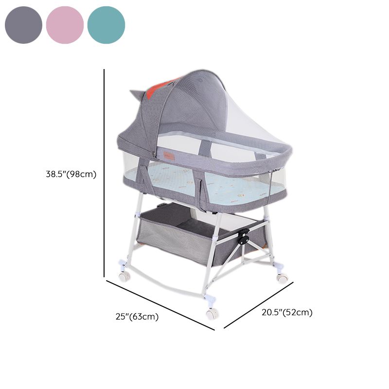 Metal Oval Folding Bedside Crib Gliding and Rocking Crib Cradle for Baby