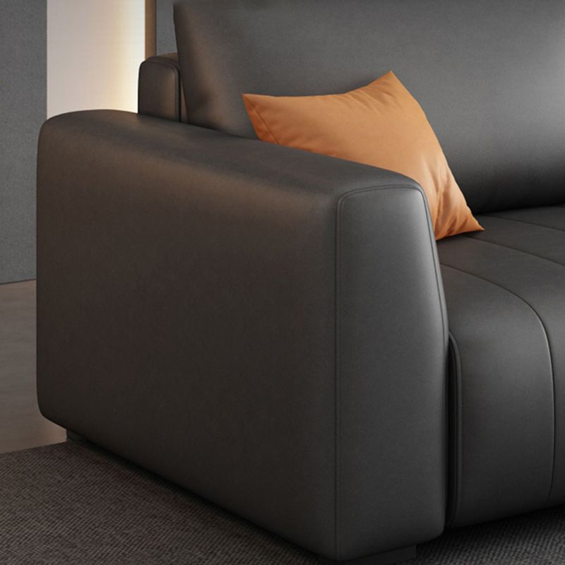 Square Arm Dark Gray Removable Cushions Modern Faux Leather Sofa
