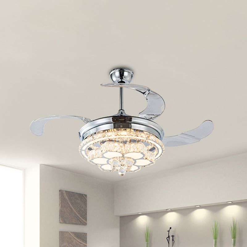 Crystal-ingelegde Chrome Fan Light Kit Floral 3-Blade Modernistische LED Semi Mount Lighting, 19,5 "breedte