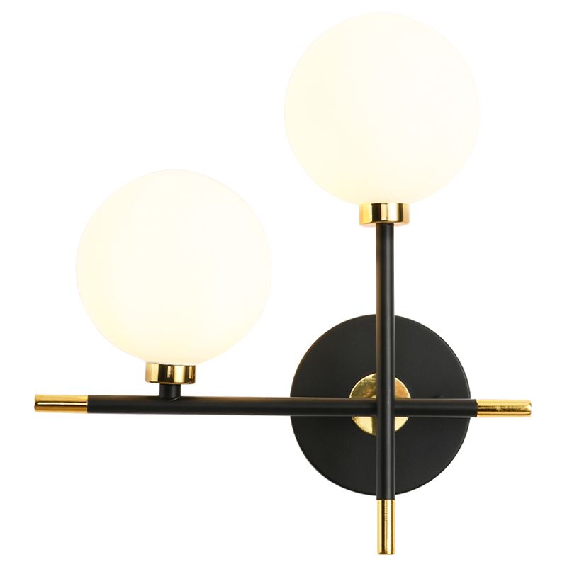 Black Gold Wall Mount Lamp Modern Style Spherical with Glass Shade for Bedroom