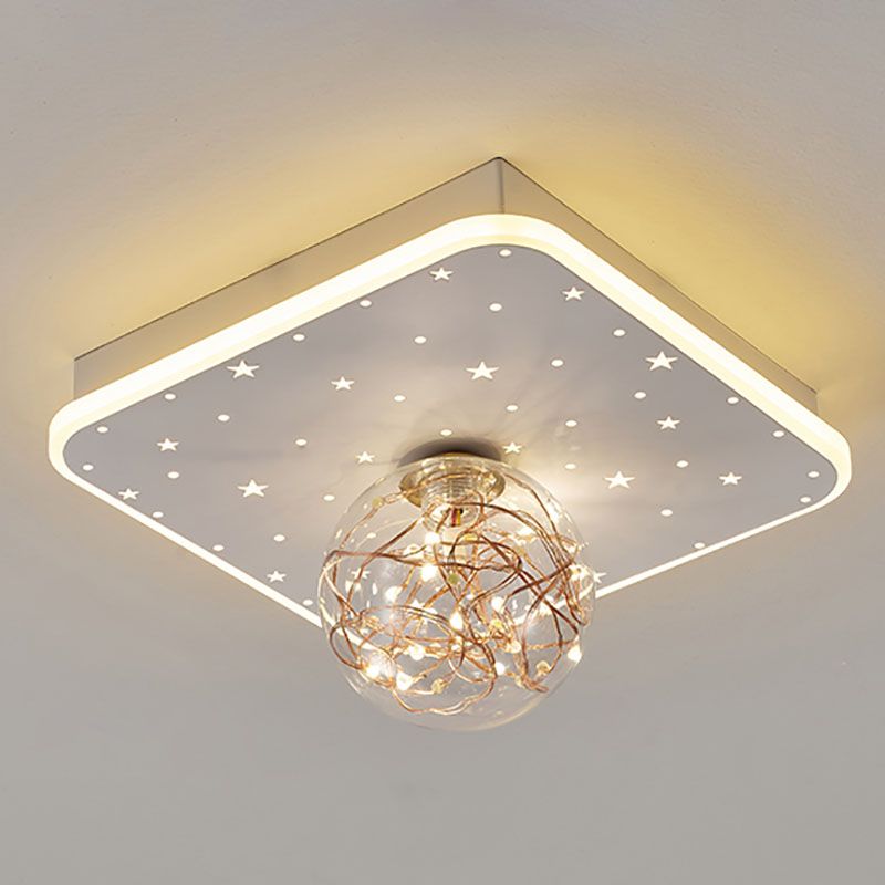 Nordic Style Geometric Ceiling Light Glass Gypsophila Flush Mount Light for Bedroom