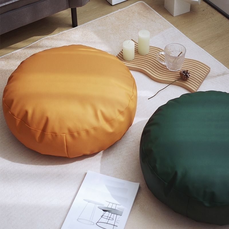 Modern Pouf Ottoman PU Leather Upholstered Solid Color Tear Resistant Round Ottoman