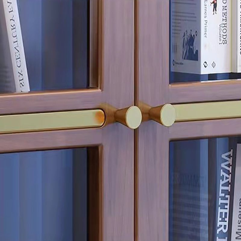 Glass Door Accent Cabinet Rubberwood Cabinet with 2 Doors and 5 Shelves