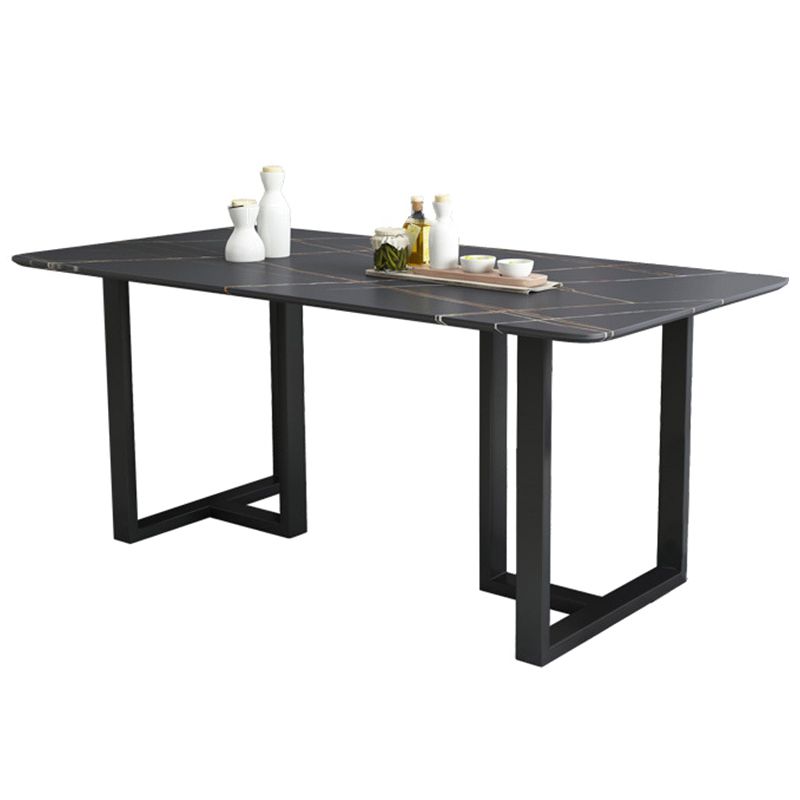 Industriële eettafel gesinterde stenen tafel met zwart dubbele voetstuk voor eetkamer