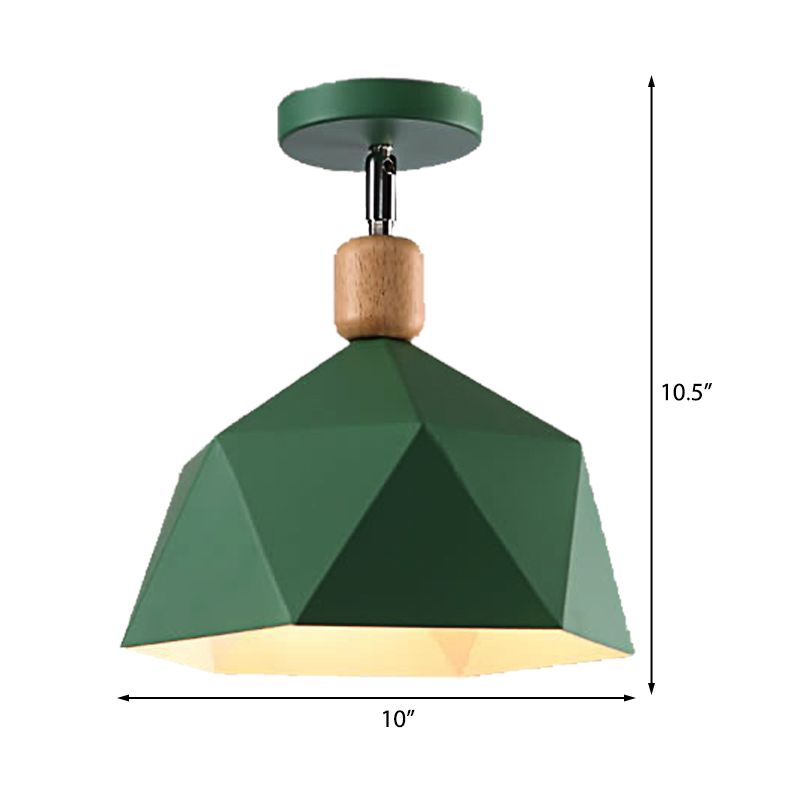 Lámpara de techo de 1 luz Macaron con forma de diamante de Metal gris/Blanco/verde para pasillo