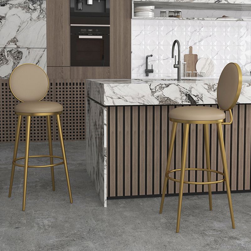 Glam Counter Bar Stool Backrest Leather Bar Stool with Footrest, Iron Base