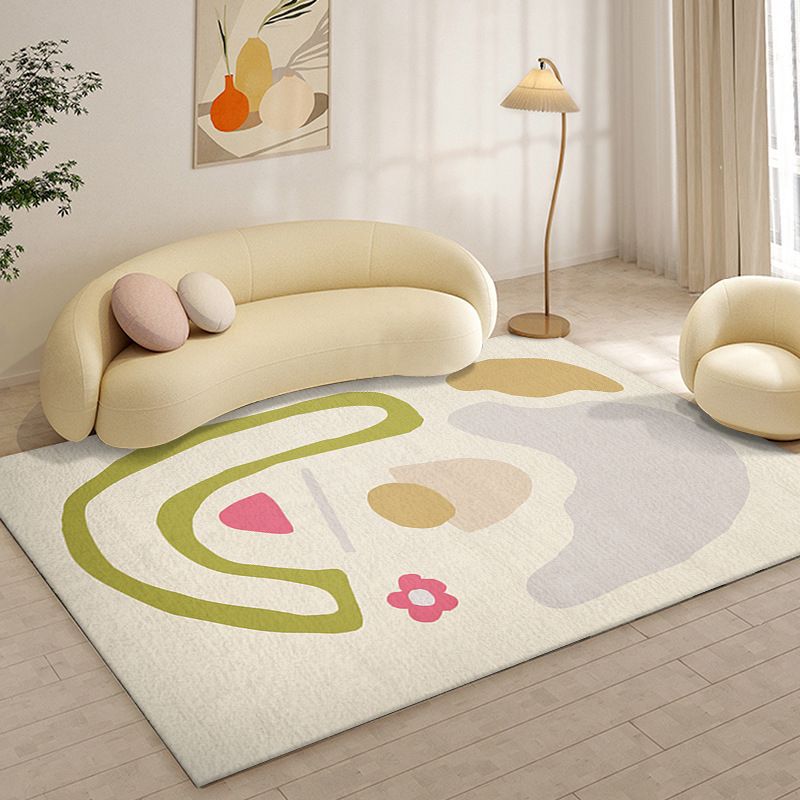 Light Green Color Block Rug Polyester Nordic Rug Non-Slip Backing Rug for Drawing Room