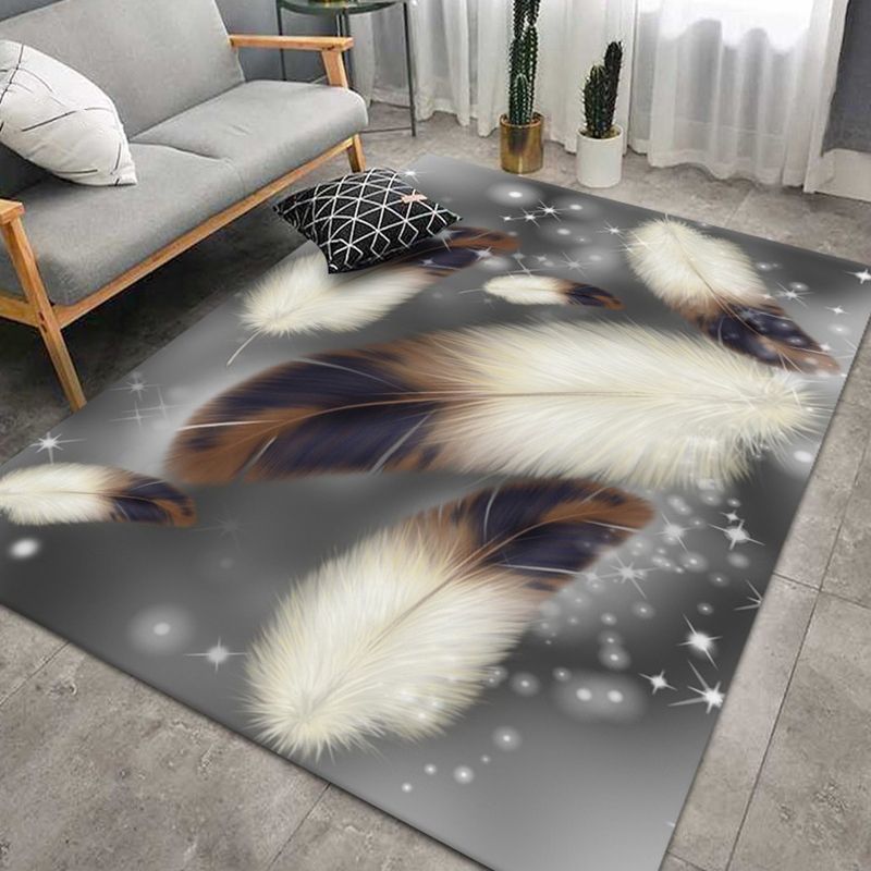 Gorgeous Grey Rug Polyester Feather Rug Washable Rug for Home Decor