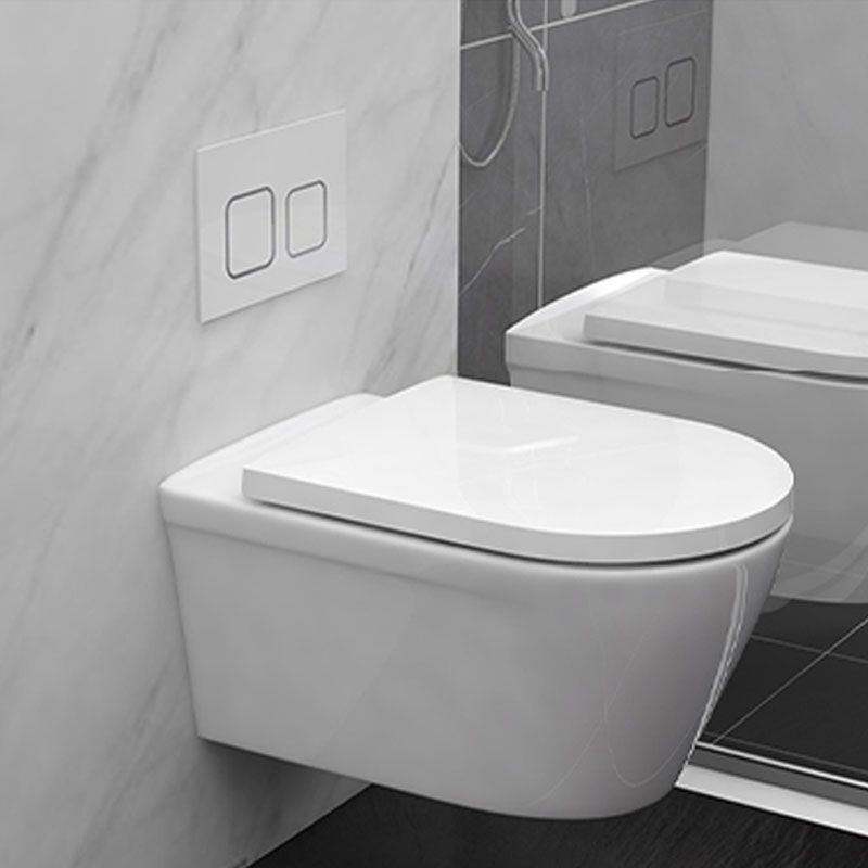 Modern White Siphon Jet Toilet Bowl Wall Mount Flush Toilet With Seat for Bathroom