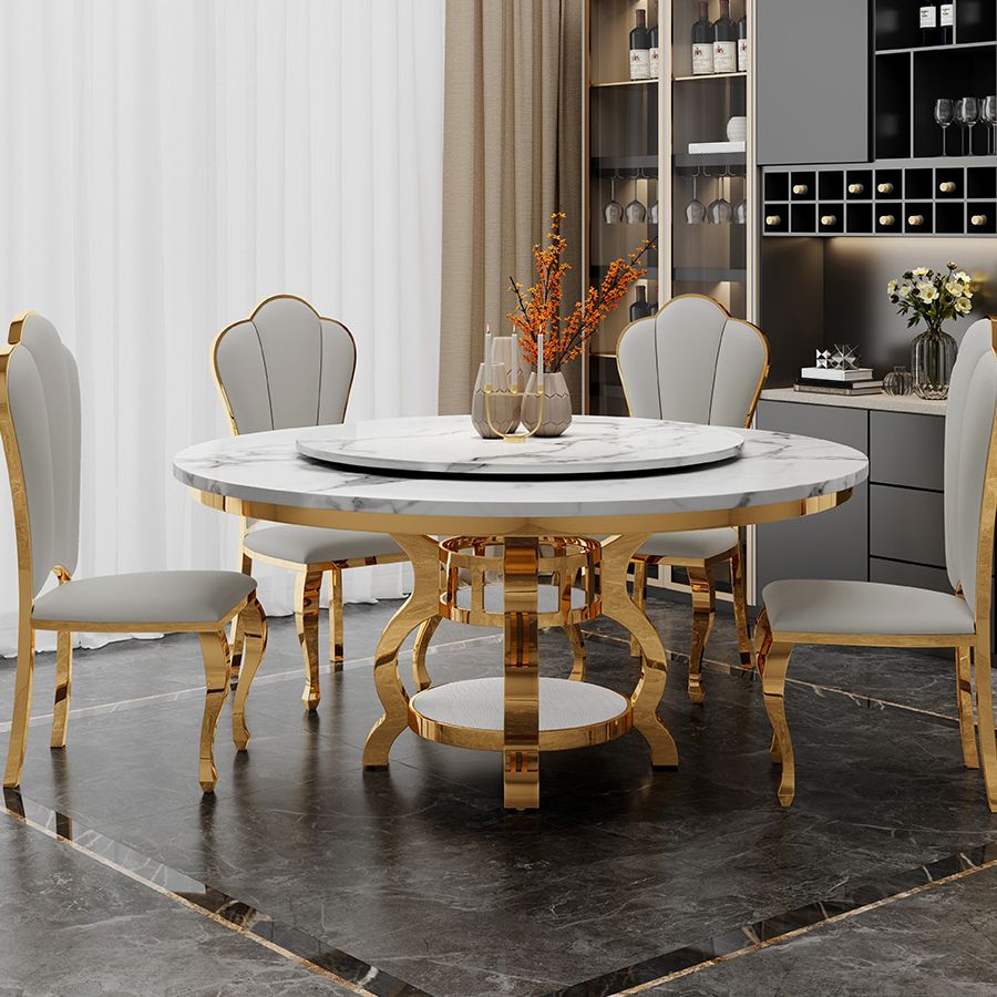 Metal Mesa de comedor redondo tradicional de lujo Mesa interior de mármol con base de pedestal