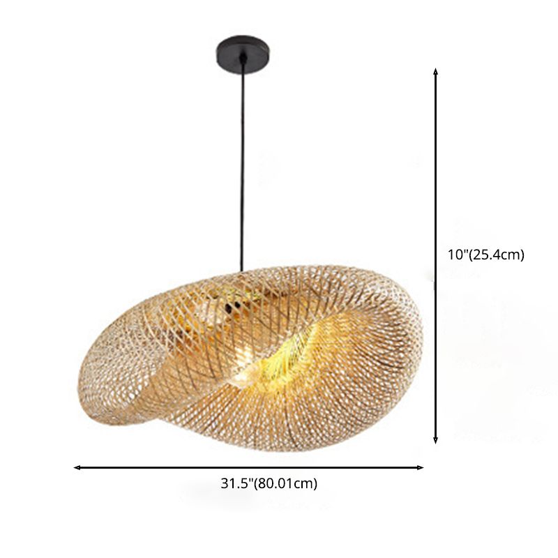 Japanese Style Bamboo Chandelier 1 Light Hanging Pendant Lights Hat Shape Handmade Cardboard Shade Kitchen Lamp