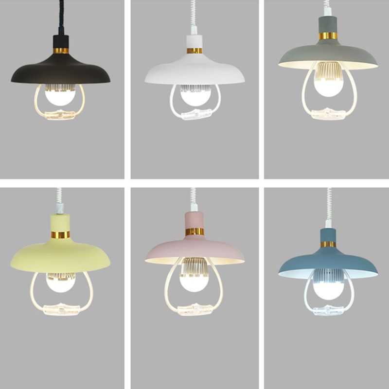 1 Light Round Round Pendants Lighting Metal Industrial Metal Prowing Lamping avec poignée de traction