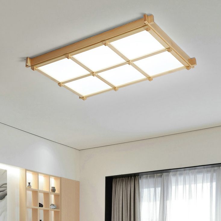 Square Flush Mount Minimalism Wood Flush Mount Light for Dining Room