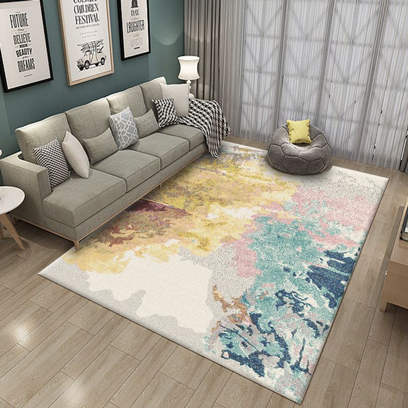 Modern Abstract Watercolor Rug Multi-Color Synthetics Rug Washable Anti-Slip Stain Resistant Area Carpet for Home